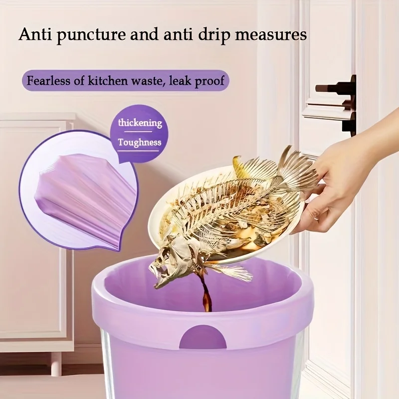 Purple Drawstring Trash Bags 100-Pack Thick Leak-Proof Disposable Garbage Bags for Kitchen Bathroom Home Trash Cans - Image 3