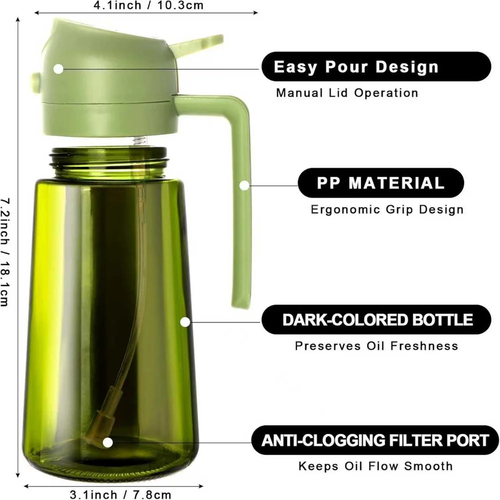 470 ml Oil Sprayer for Cooking,2-in-1 Olive Oil Dispenser and Oil Spray Bottle,Oil Spray with Stickers,Thick Glass Spray Bottle - Image 2